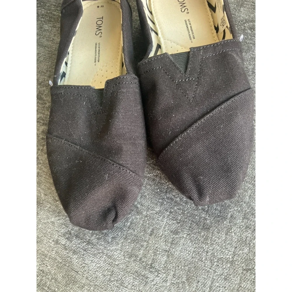 TOMS‎ Alpargata 10017716 Flats Women's US 6 Black Cotton Canvas Slip On Shoes